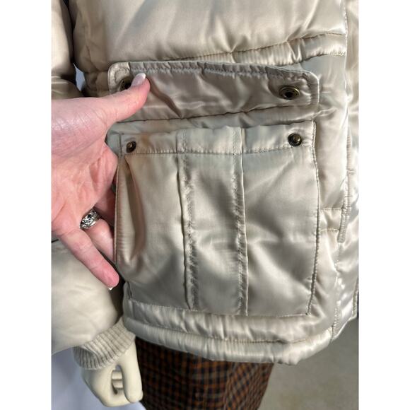 2000s Esprit Faux Fur Hooded Cream Winter Puffer Coat Size Medium - Picture 11 of 13